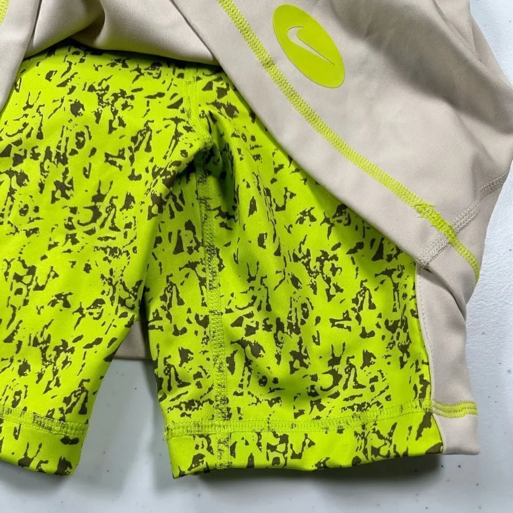 NWT NIKE Girls Kids Tan Athletic Skort Green/Black Bike Shorts - Size Small